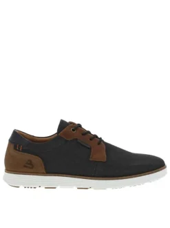 Baskets basses en cuir noires et marron avec des lacets ronds élastiqués