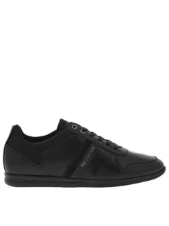 Baskets basses en cuir noir à semelle sneakers à talon plat et à lacets enduis