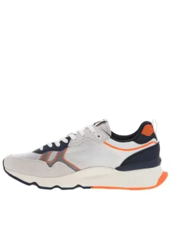 Baskets basses en cuir nubuck blanches à semelle bicolore et lacets plats