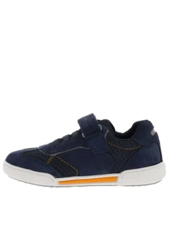 Baskets basses en cuir nubuck bleu marine à semelle vulcanisée et bande auto-agrippante
