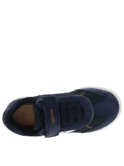 Baskets basses en cuir nubuck bleu marine à semelle vulcanisée et bande auto-agrippante