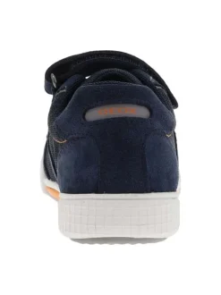 Baskets basses en cuir nubuck bleu marine à semelle vulcanisée et bande auto-agrippante