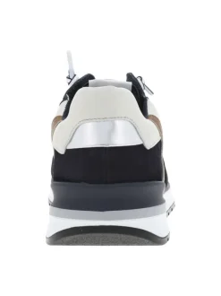 Baskets basses en cuir nubuck et Mesh bleu marine et jean à lacets élastiqués