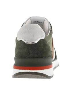 Baskets basses en cuir nubuck et Mesh kaki à semelle running et à lacets plats