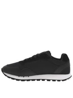 Baskets basses en Mesh et cuir noir à semelle running blanche et à lacets plats