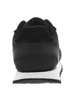 Baskets basses en Mesh et cuir noir à semelle running blanche et à lacets plats
