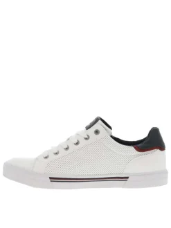 Baskets basses en simili cuir blanc à lacets, zip et semelle vulcanisée