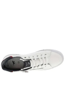 Baskets basses en simili cuir blanc à lacets, zip et semelle vulcanisée