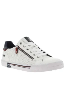 Baskets basses en simili cuir blanc à lacets, zip et semelle vulcanisée