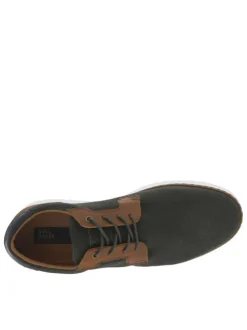 Baskets basses en textile kaki à semelle sneaker blanche et lacets ronds