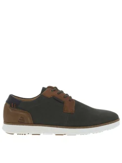 Baskets basses en textile kaki à semelle sneaker blanche et lacets ronds