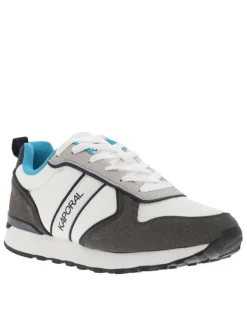 Baskets basses en textile recyclé blanc et nubuck taupe à semelle running