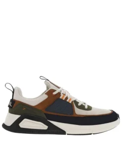 Baskets basses kaki semelle running avec patchwork et des lacets