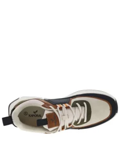 Baskets basses kaki semelle running avec patchwork et des lacets