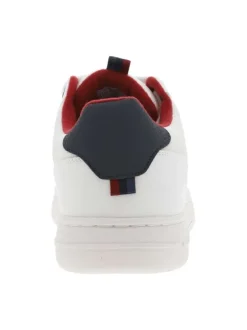 Baskets basses multisport aspect cuir blanc à doublure rouge et lacets plats