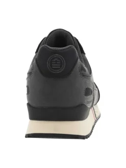 Baskets basses noires et grises en cuir nubuck imprimé camouflage avec logo sur la tige extérieure