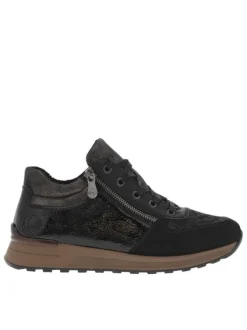 Baskets basses noires à talon compensé bas et à lacets noirs à paillettes