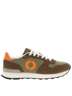 Baskets basses olive, orange et marron avec lacets plats et semelle running
