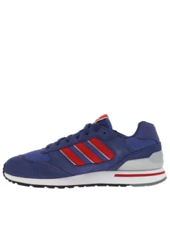 Baskets basses Run 80 en cuir bleues avec bandes iconiques rouges sur les côtés