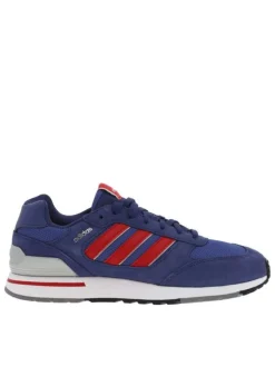 Baskets basses Run 80 en cuir bleues avec bandes iconiques rouges sur les côtés