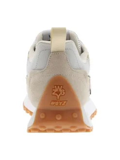 Baskets basses running beiges avec des rayures et des lacets plats