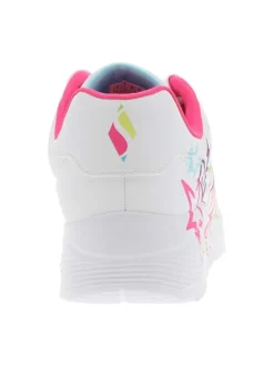 Baskets basses running blanches imprimées graffitis avec des lacets plats