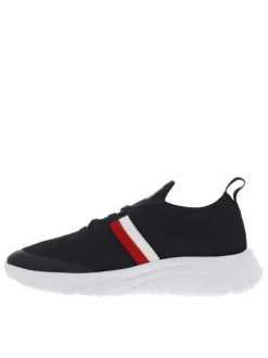 Baskets basses running bleu marine en slip-on avec des lacets plats