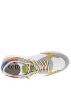 Baskets basses running en cuir blanches avec lacets plats élastiqués
