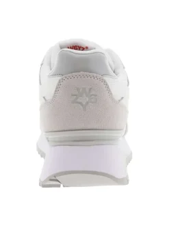Baskets basses running en cuir blanches et grises avec des lacets plats