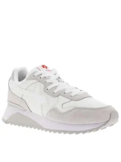 Baskets basses running en cuir blanches et grises avec des lacets plats