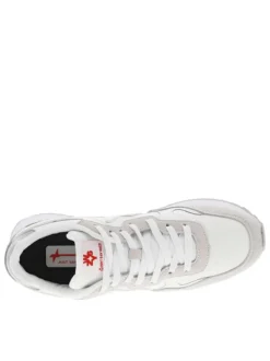 Baskets basses running en cuir blanches et grises avec des lacets plats