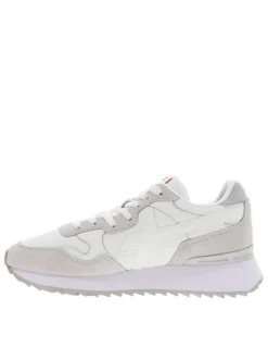 Baskets basses running en cuir blanches et grises avec des lacets plats