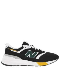 Baskets basses running 997 en cuir nubuck et en mesg noires à lacets plats