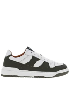 Baskets basses running en cuir vertes et blanches à lacets plats