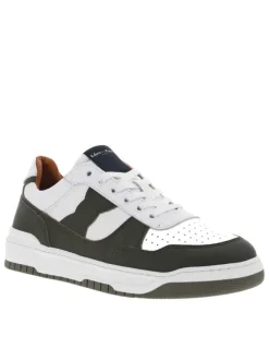 Baskets basses running en cuir vertes et blanches à lacets plats