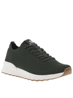 Baskets basses running kaki en slip-on avec des lacets plats