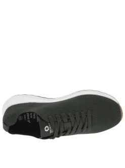 Baskets basses running kaki en slip-on avec des lacets plats