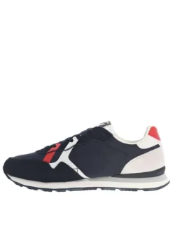 Baskets basses running marine avec empiècements en cuir nubuck et lacets plats