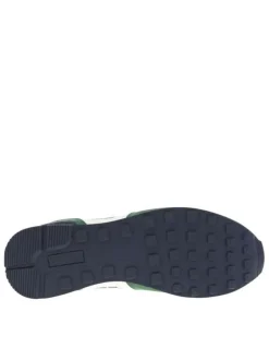 Baskets basses running vertes, blanches et marine avec lacets plats