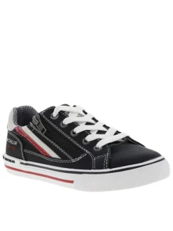 Baskets basses simili cuir bleu marine à semelle vulcanisée, lacets et zip latéral