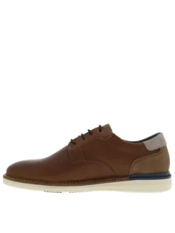 Baskets basses style derbies en cuir cognac avec lacets ronds marine