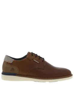 Baskets basses style derbies en cuir cognac avec lacets ronds marine