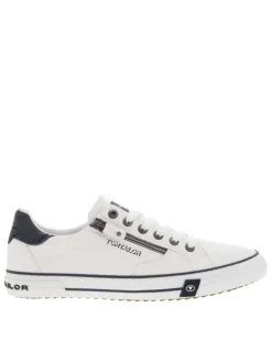 Baskets basses tennis blanches et marine avec lacets plats et zip latéral