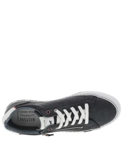 Baskets basses tennis bleu marine avec des lacets plats blancs et un zip latéral