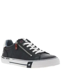 Baskets basses tennis bleu marine avec des lacets plats blancs et un zip latéral