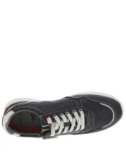 Baskets basses tennis bleu marine avec des lacets plats gris et un zip latéral