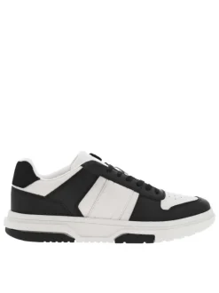 Baskets basses tennis en cuir blanches avec lacets plats et logo sur le côté