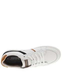 Baskets basses tennis en cuir blanches avec lacets plats et logo sur le côté