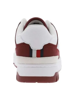 Baskets basses tennis en cuir bordeaux et blanches avec des lacets plats