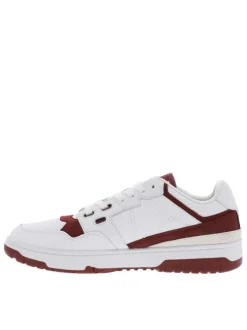 Baskets basses tennis en cuir bordeaux et blanches avec des lacets plats